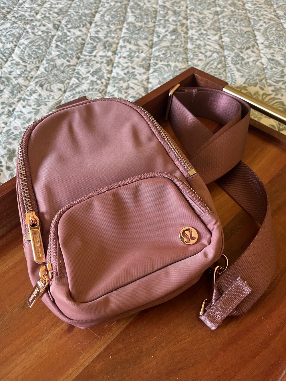 lululemon athletica Mauve Pink Crossbody Sling Bag with Gold Hardware